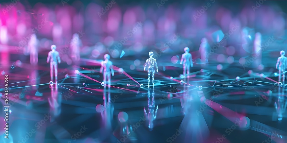 Poster vibrant 3d figure representing blockchain and web3 technologies in a digital world. concept blockcha