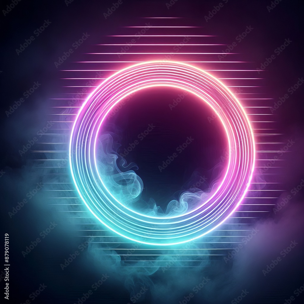 Wall mural swirling circles of light in a bright rainbow pattern create a dynamic abstract space isolated black