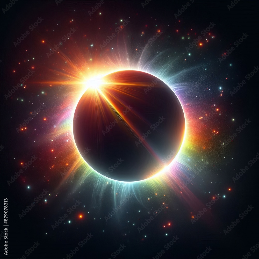 Wall mural swirling circles of light in a bright rainbow pattern create a dynamic abstract space isolated black