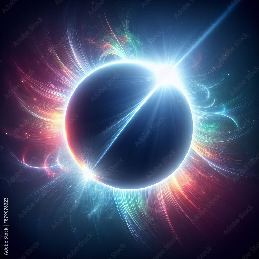 Wall mural swirling circles of light in a bright rainbow pattern create a dynamic abstract space isolated black