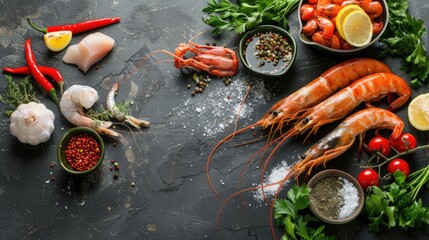 Uncooked seafood with seasonings