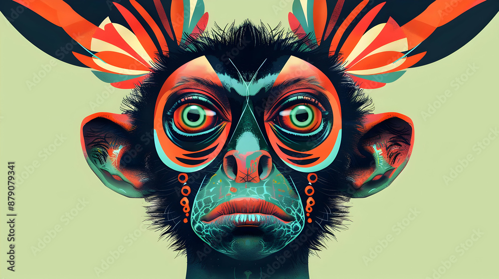 Sticker Abstract Illustration of a Monkey with Colorful Patterns