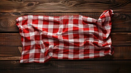 Obraz premium Red checkered tablecloth on a wooden surface