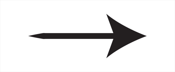 Thin black arrow pointing right. Long, straight-line arrow icon in white. Graphic illustration for direction symbols, up and down signs. Vector horizontal arrow variation isolated on white background