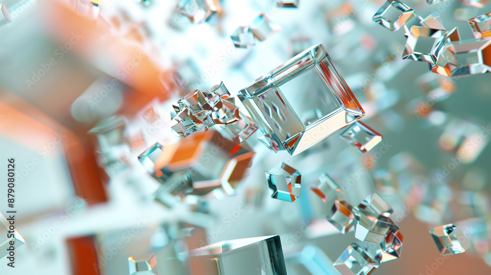 Poster modern 3d tech wallpaper using abstract glass shapes and binary codes, technology background busines