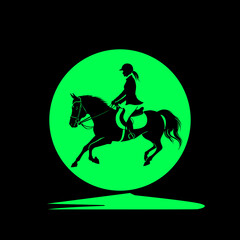 horse and horsewoman in equestrian jumping competition sports logo