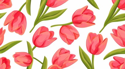 Obraz premium Elegant and seamless wedding floral pattern with delicate tulip flowers on a white backdrop. Perfect for various design projects.