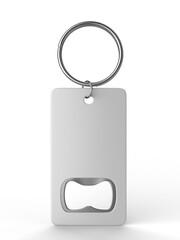 Rectangular shaped opener key ring blank template 3d illustration.