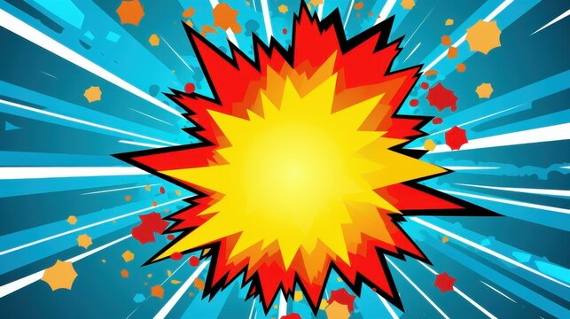Vibrant Superhero birthday card design with a comic book explosion theme perfect for a fun and exciting party celebration.