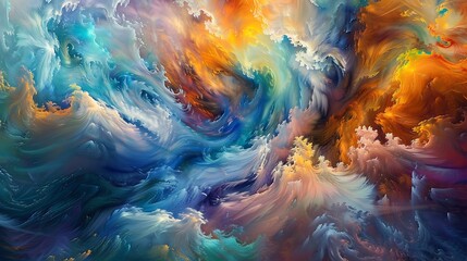 Obraz premium Swirling colors merging into a kaleidoscope of imagination and creativity on canvas, an explosion of expression, a visual journey, an artistic odyssey.