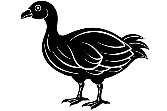 black dodo bird standing, white outline clip art preview
