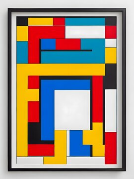 Abstract geometric background with multicolored blocks in De Stijl design, Generative AI.