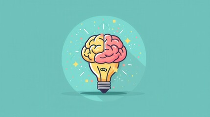 A cartoon brain with a light bulb inside of it