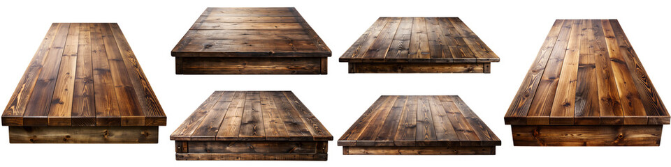 Perspective view dark wood or wooden table top isolated on transparent background PNG file