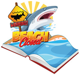 Shark warning sign with open book