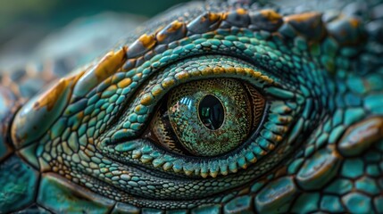 Fototapeta premium Close-up of a Green Iguana's Eye