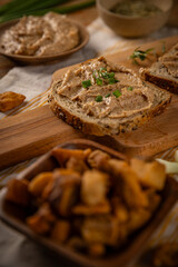 Tasty snack of bread with greaves