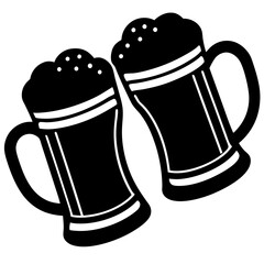 Beer mug silhouette, Two clinking beer mugs icon vector illustration

