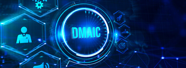 DMAIC, Six Sigma. Define, Measure, Analyse, Improve, Control. Standard quality control and lean manufacturing concept. 3d illustration