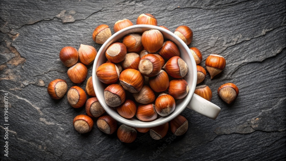 Wall mural Hazelnuts spilling out of a white bowl.