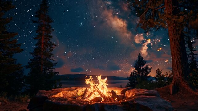 A cozy fire pit under a starlit sky