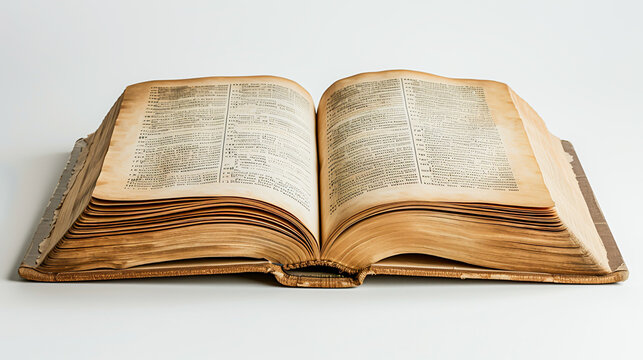 An open book with blank pages lies flat on a white background, ready for customization or adding text