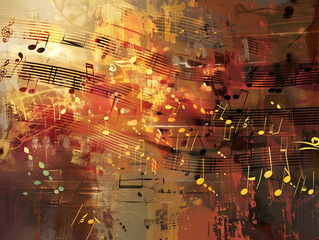 Obraz premium Colorful background with notes, treble clefs. Neural network AI generated art