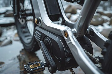 Close up of a modern minimalist contemporary electric bike frame Generative Ai
