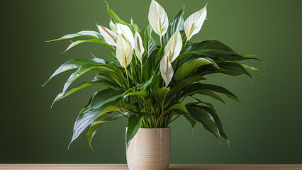 A peace lily(Spathiphyllum spp) with empty background. Created with generative AI