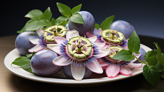 A passionflower(Passiflora spp) with empty background. Created with generative AI