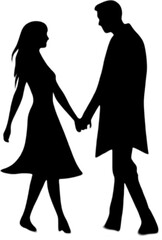 Silhouette couple embraces in romantic full-body stencil portrait. 