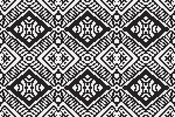Black and White ethnic geometric seamless pattern. Geometric dark black background. Design for fabric, clothes, decorative paper, wrapping, embroidery, illustration, vector, tribal pattern 