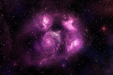 A group of pink galaxies surrounded by twinkling stars.