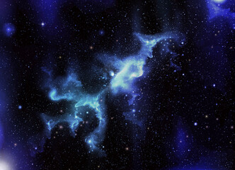 Blue Galaxy in universe and atmosphere with little stars at dark background