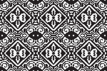 Black and White ethnic geometric seamless pattern. Geometric dark black background. Design for fabric, clothes, decorative paper, wrapping, embroidery, illustration, vector, tribal pattern 