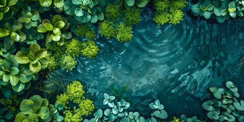 Aerial View of Lush Amazon Aquatic Plants. Concept Nature Photography, Tropical Ecosystems, Aerial Perspectives, Aquatic Flora, Amazon Rainforest