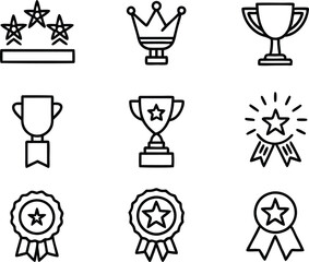 set of winner icon illustration. winner, success, best, reward, champion, illustration, cup, gold, award