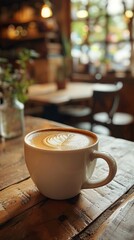 coffee latte art in coffee shop in vintage color tone