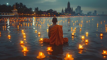 On Loi Krathong or Loy Krathong day, inexperienced monks release paper lanterns into the sky.