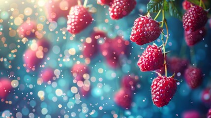 Fresh raspberries with bokeh lights,a concept for summer and food photography.