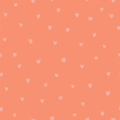 small cute hearts. peach color repetitive background. valentine card. vector seamless pattern. fabric swatch. wrapping paper. design template for textile