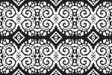 Fototapeta premium Black and White ethnic geometric seamless pattern. Geometric dark black background. Design for fabric, clothes, decorative paper, wrapping, embroidery, illustration, vector, tribal pattern 