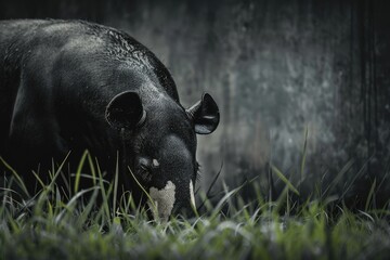 Fototapeta premium Black Tapir Grazing in the Forest