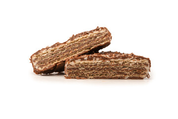 Chocolate coconut wafer bar isolated on white background.