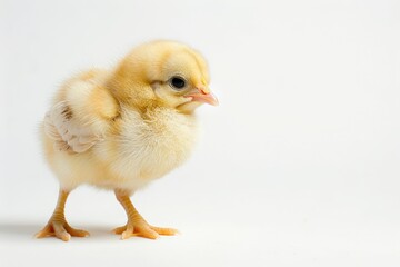 Fototapeta premium A Small Yellow Chick Standing on a White Background