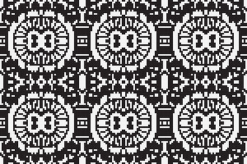 Black and White ethnic geometric seamless pattern. Geometric dark black background. Design for fabric, clothes, decorative paper, wrapping, embroidery, illustration, vector, tribal pattern 