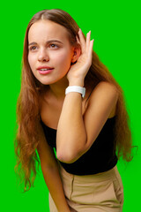 Fototapeta premium Woman Posing With Hand on Head Don't Hear