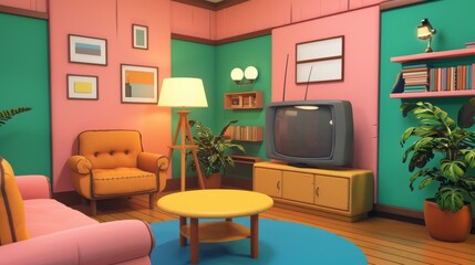 Fototapeta premium Use a cute style to transform a TV show podcast studio into a 3D masterpiece AI generated illustration