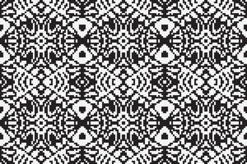 Abstract seamless pixel pattern. Repeating geometric ornament. Close up monochrome carpet. Ethnic tribal pattern. Vintage style.