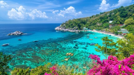 Vibrant tropical island paradise with crystal clear waters  AI generated illustration